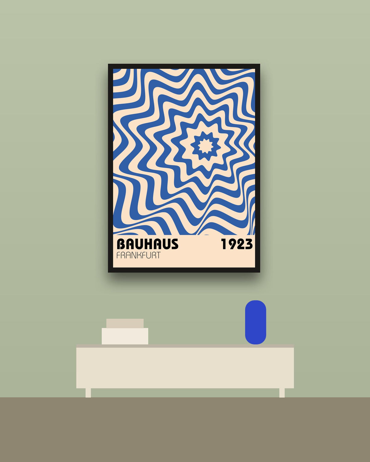 Bauhaus 1 en una pared verde con marco negro (imagen ilustrativa)