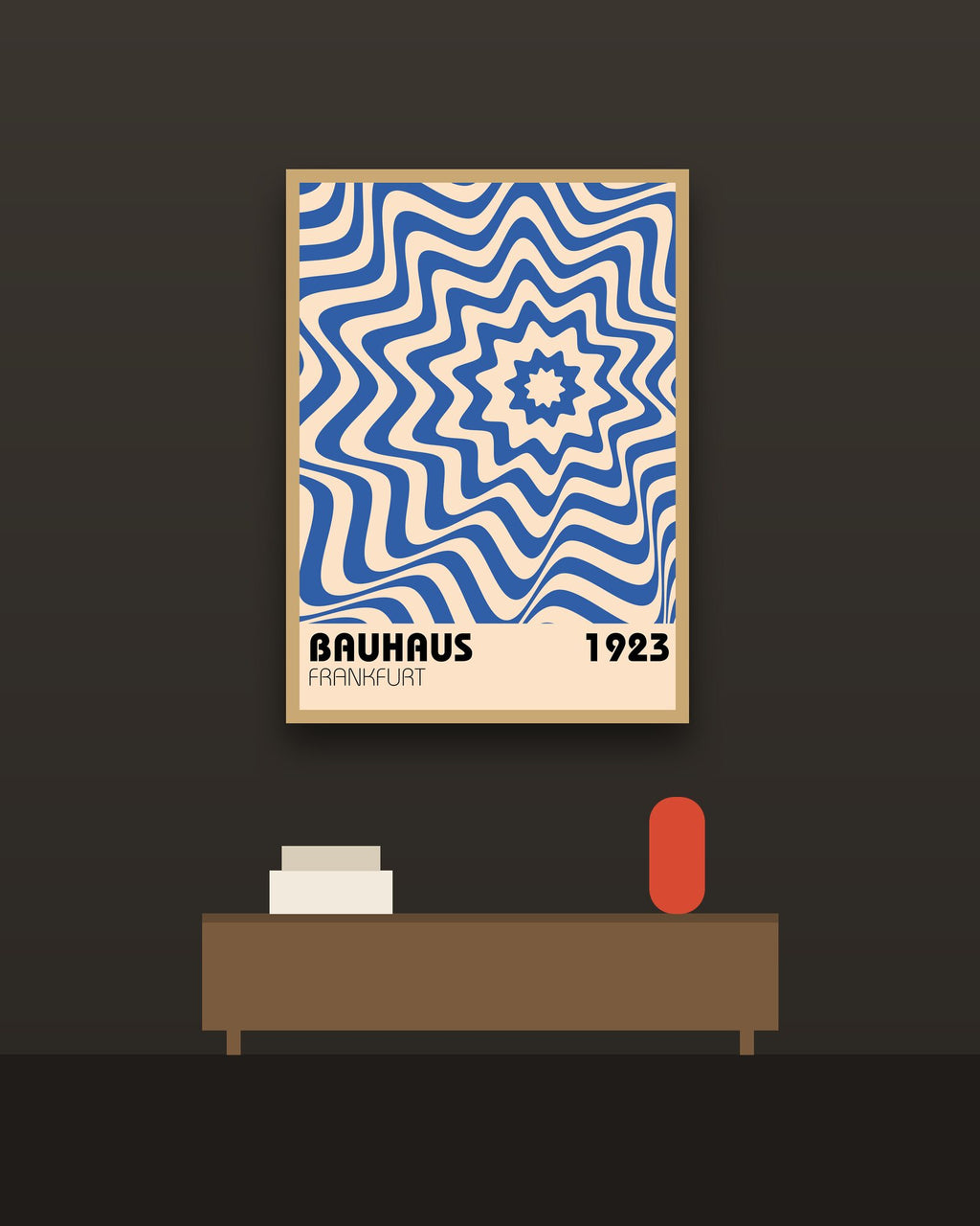 Bauhaus 1 en una pared oscura con marco de kiri claro (imagen ilustrativa)