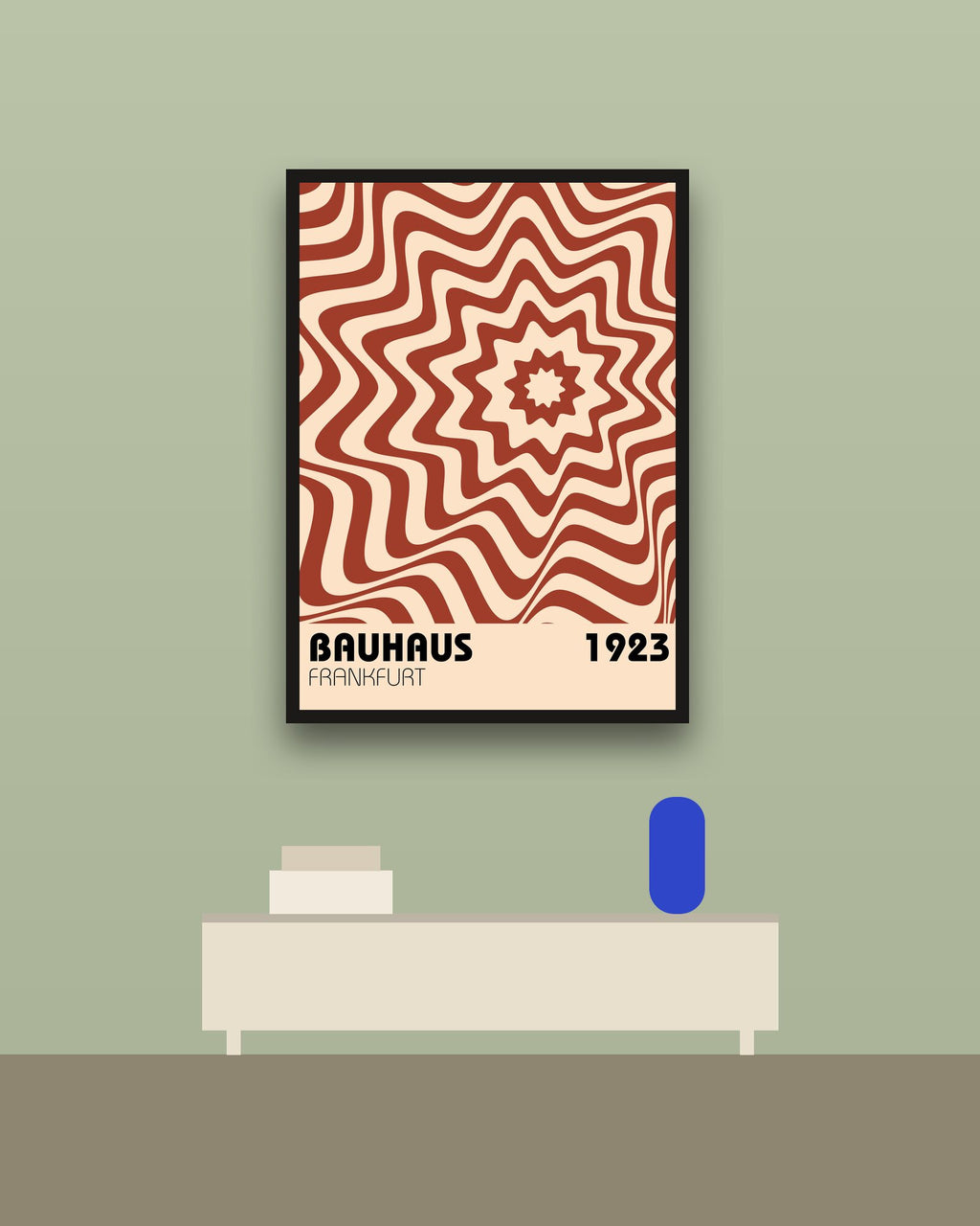 Bauhaus 2 en una pared verde con marco negro (imagen ilustrativa)
