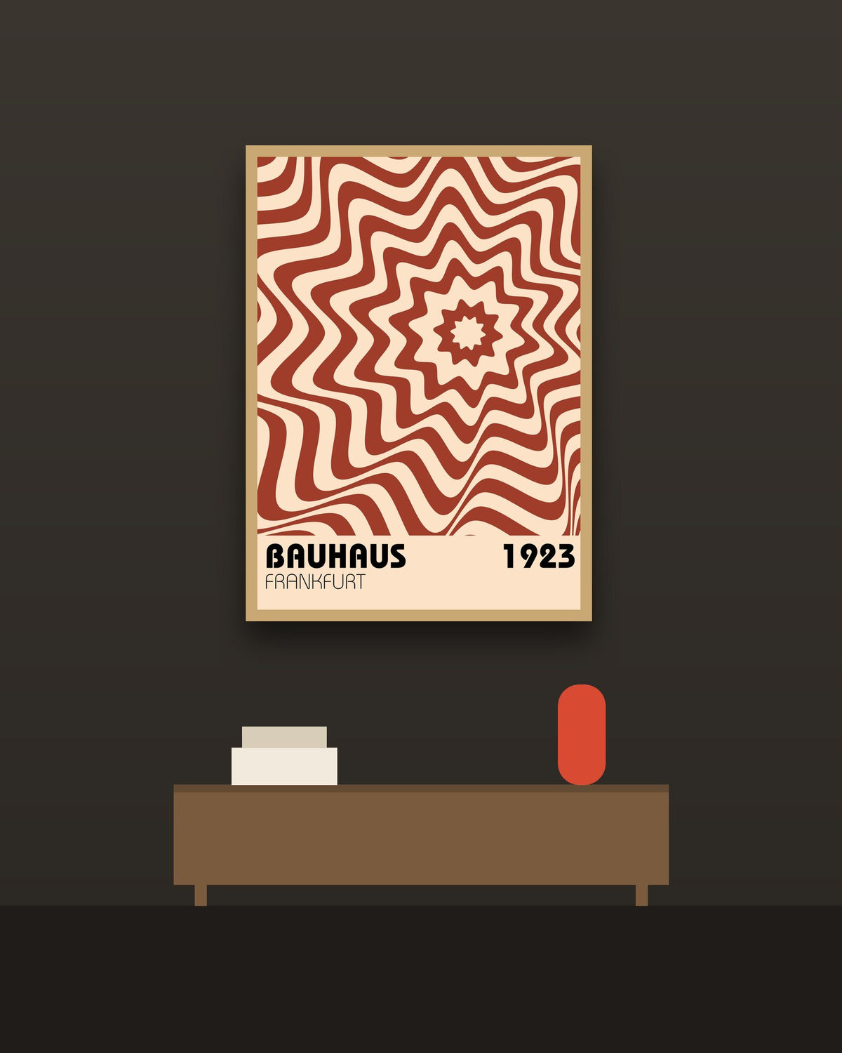 Bauhaus 2 en una pared oscura con marco de kiri claro (imagen ilustrativa)