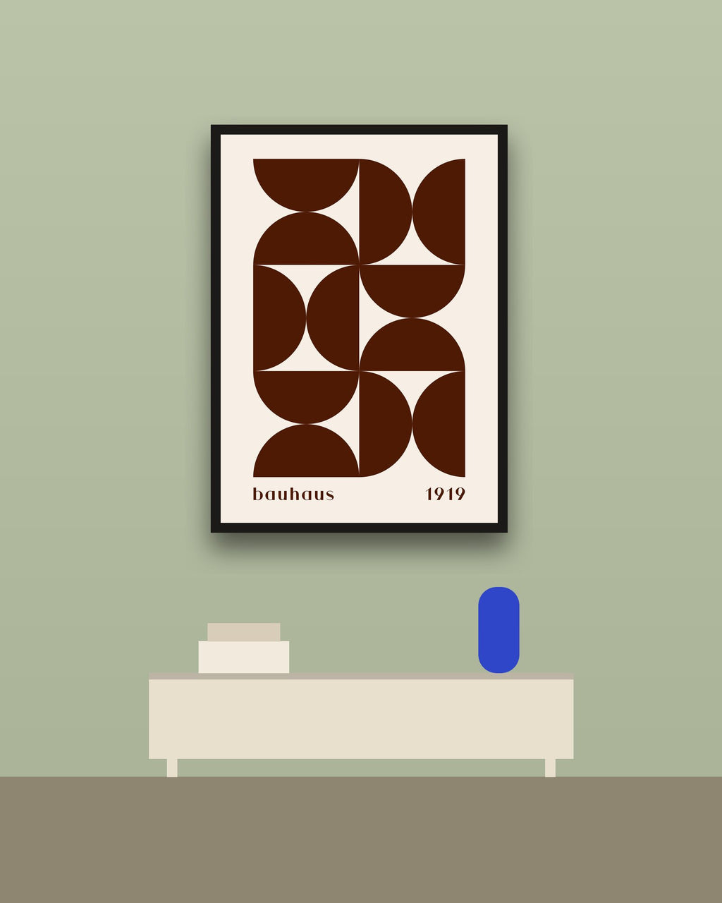 Bauhaus 4 en una pared verde con marco negro (imagen ilustrativa)