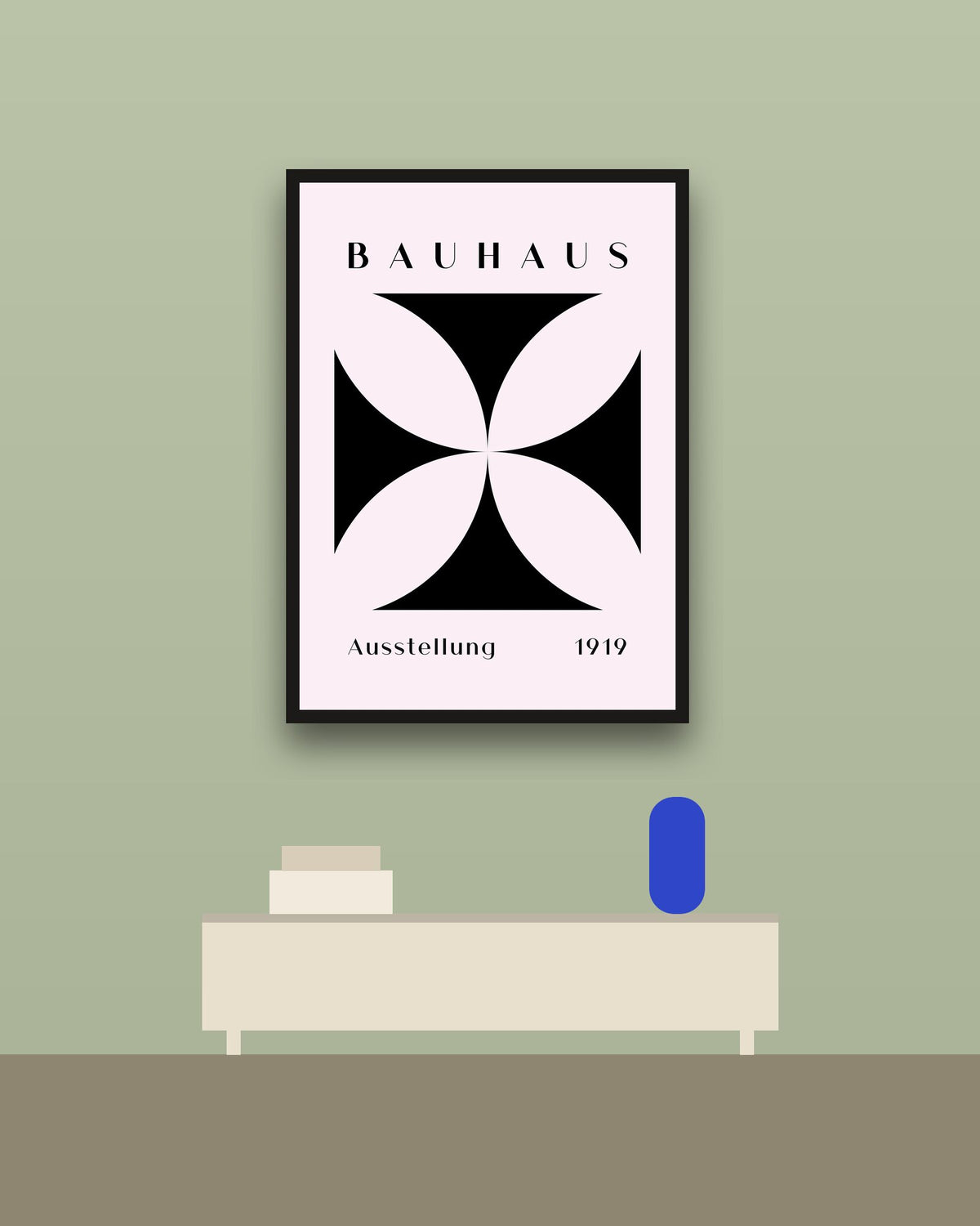 Bauhaus 5 en una pared verde con marco negro (imagen ilustrativa)