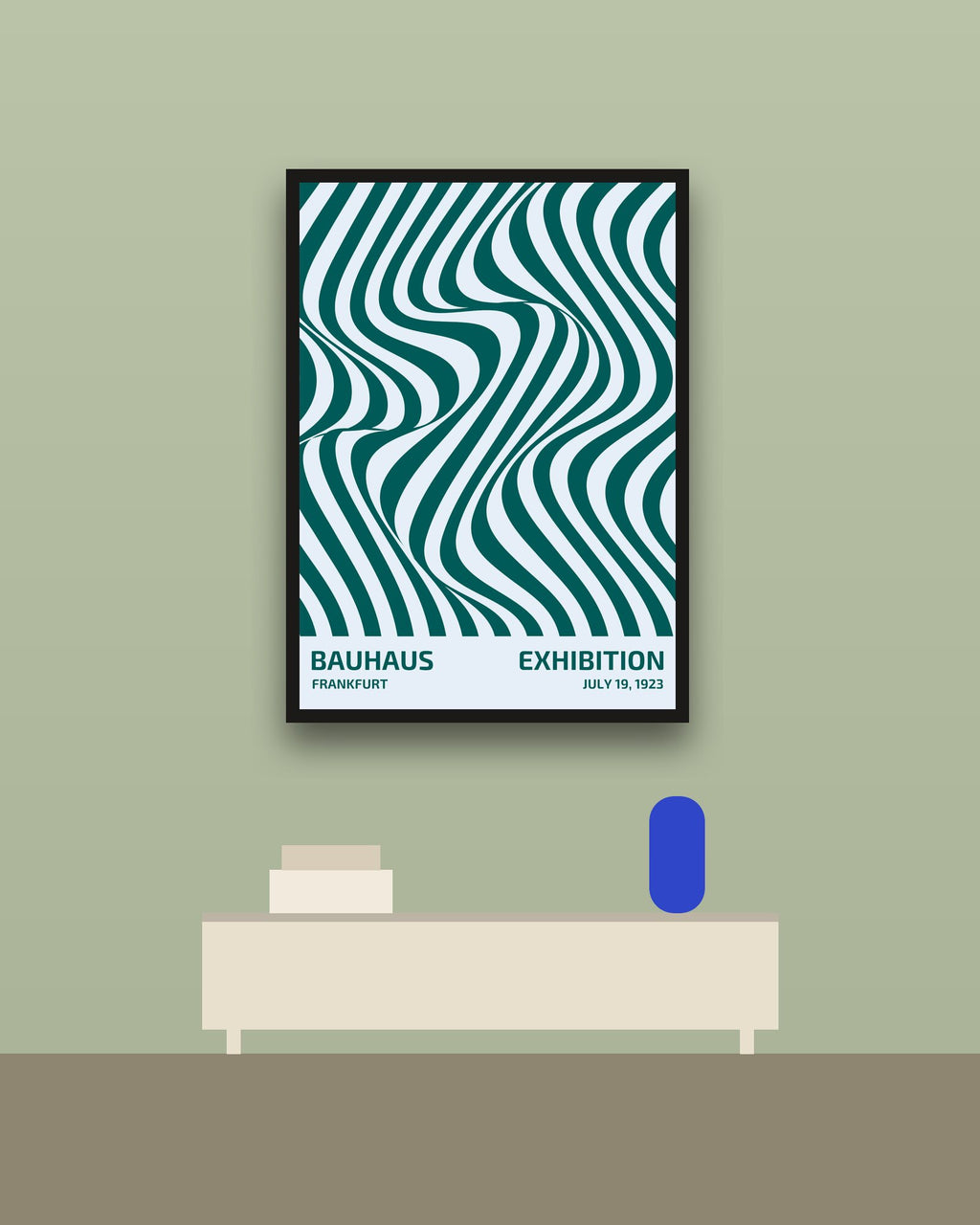 Bauhaus 6 en una pared verde con marco negro (imagen ilustrativa)