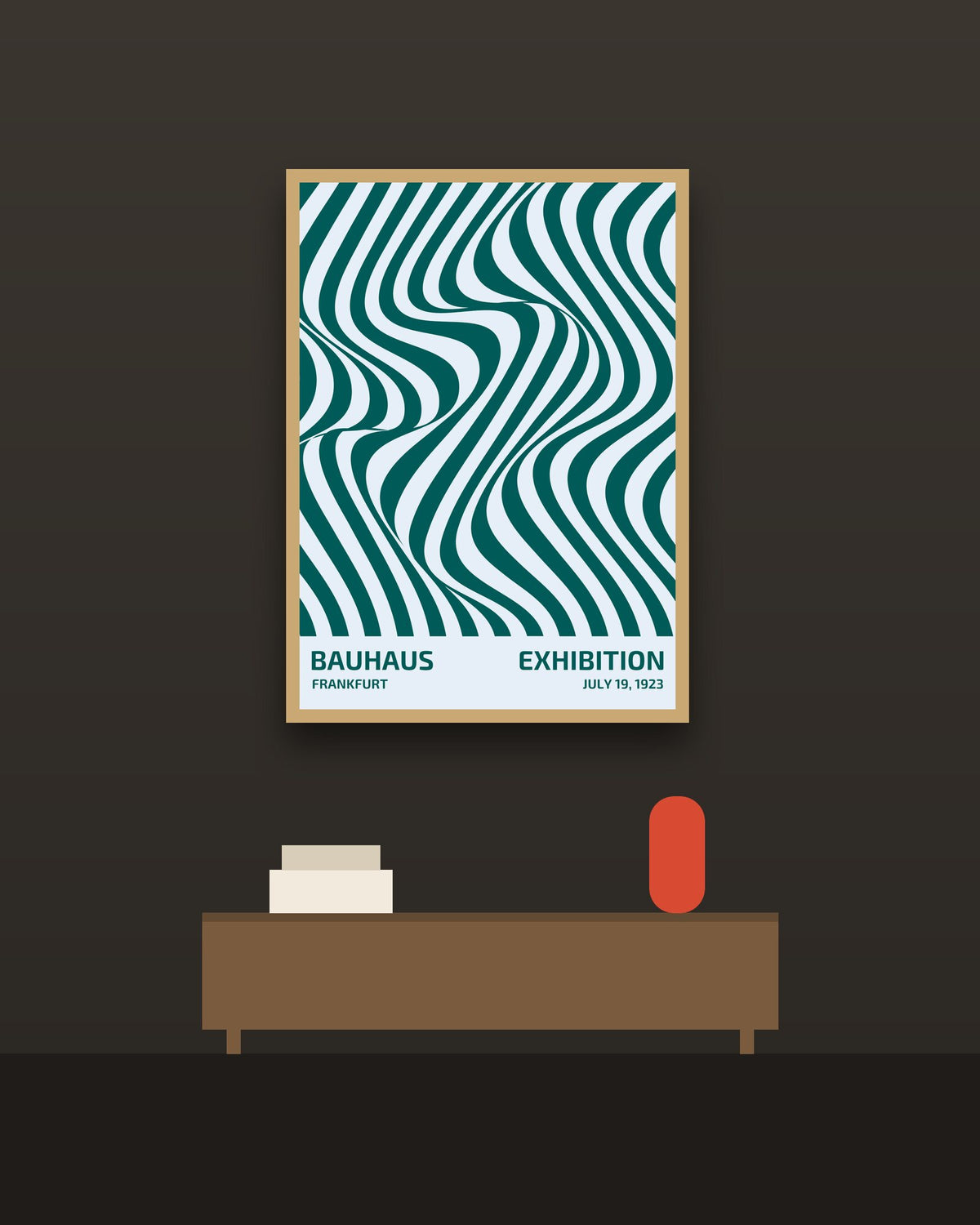Bauhaus 6 en una pared oscura con marco de kiri claro (imagen ilustrativa)
