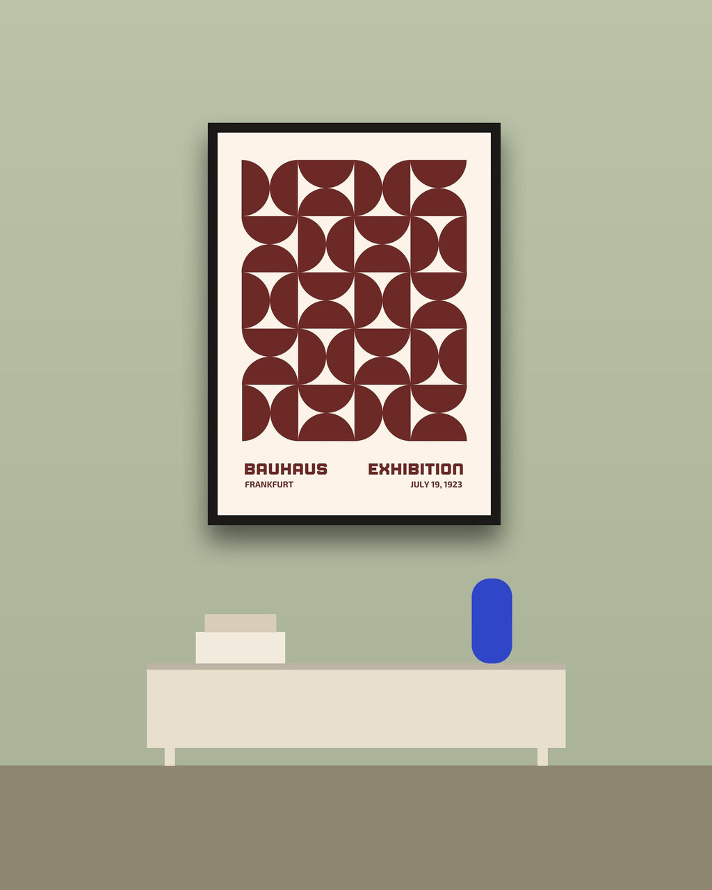 Bauhaus 7 en una pared verde con marco negro (imagen ilustrativa)