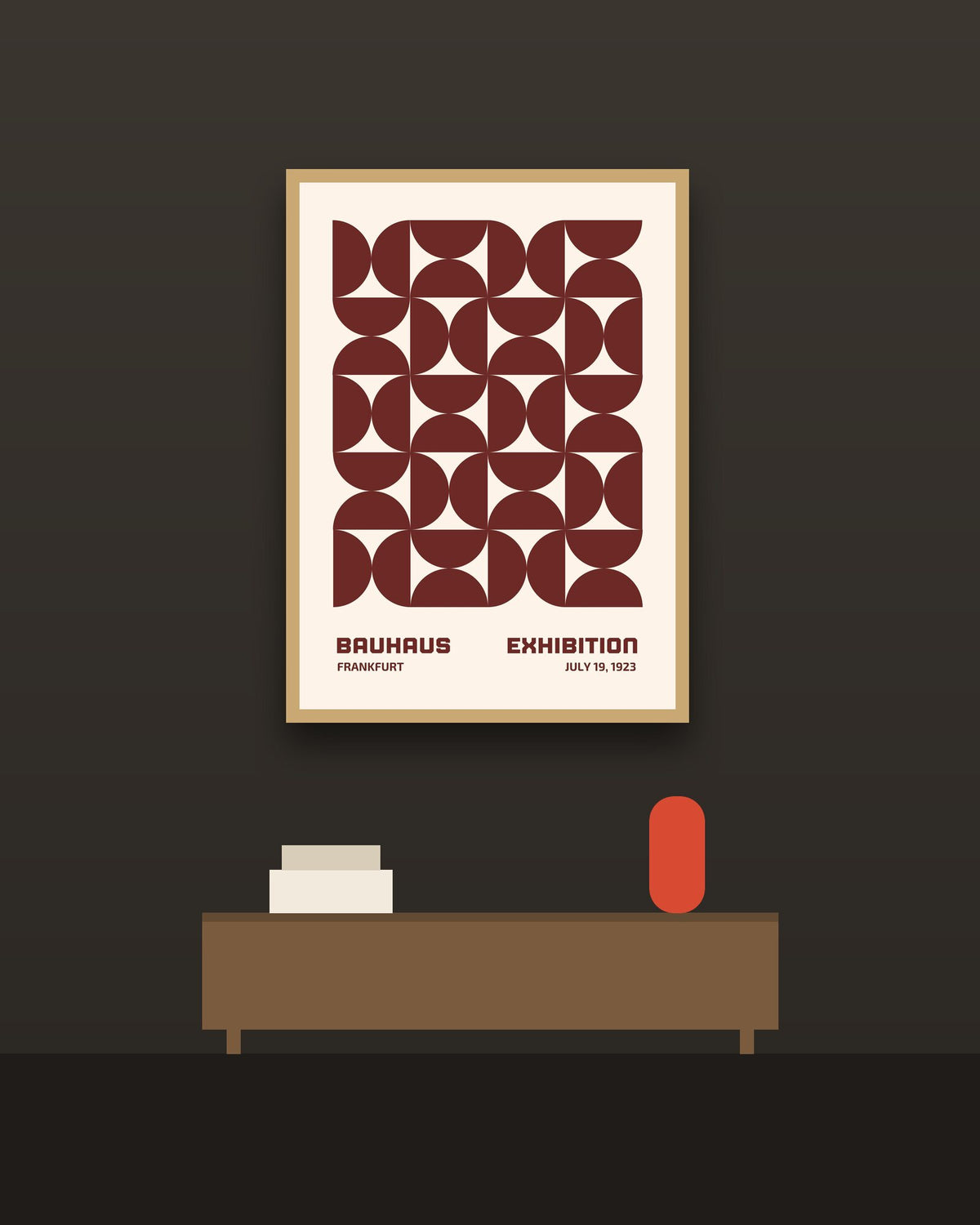 Bauhaus 7 en una pared oscura con marco de kiri claro (imagen ilustrativa)
