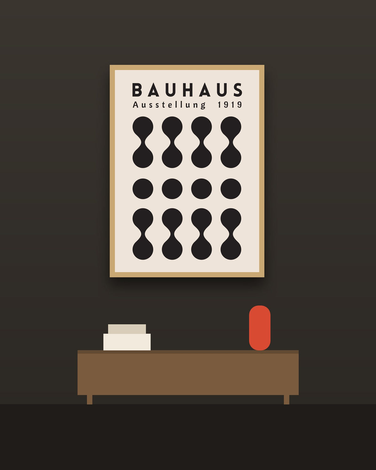 Bauhaus 8 en una pared oscura con marco de kiri claro (imagen ilustrativa)