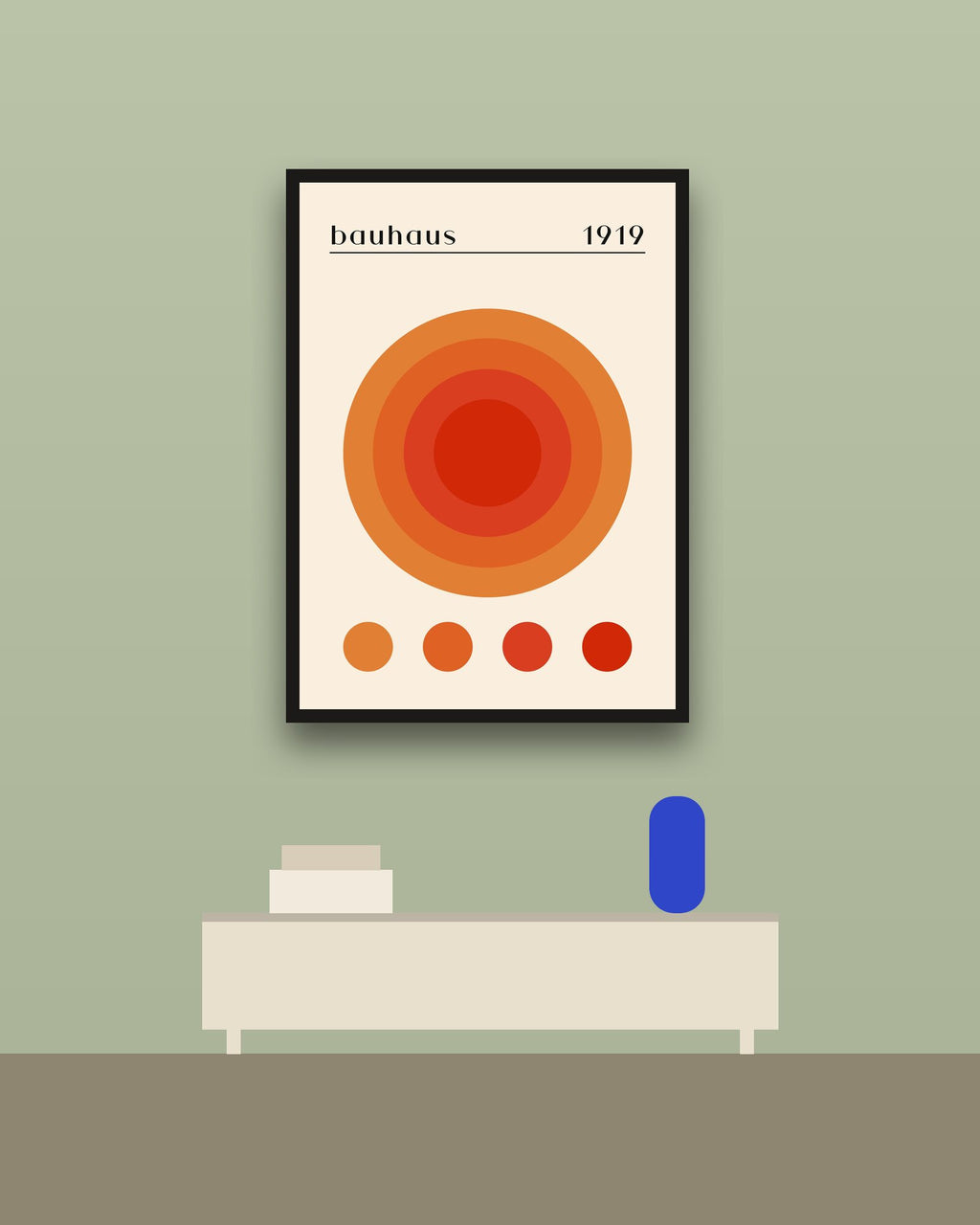 Bauhaus 9 en una pared verde con marco negro (imagen ilustrativa)