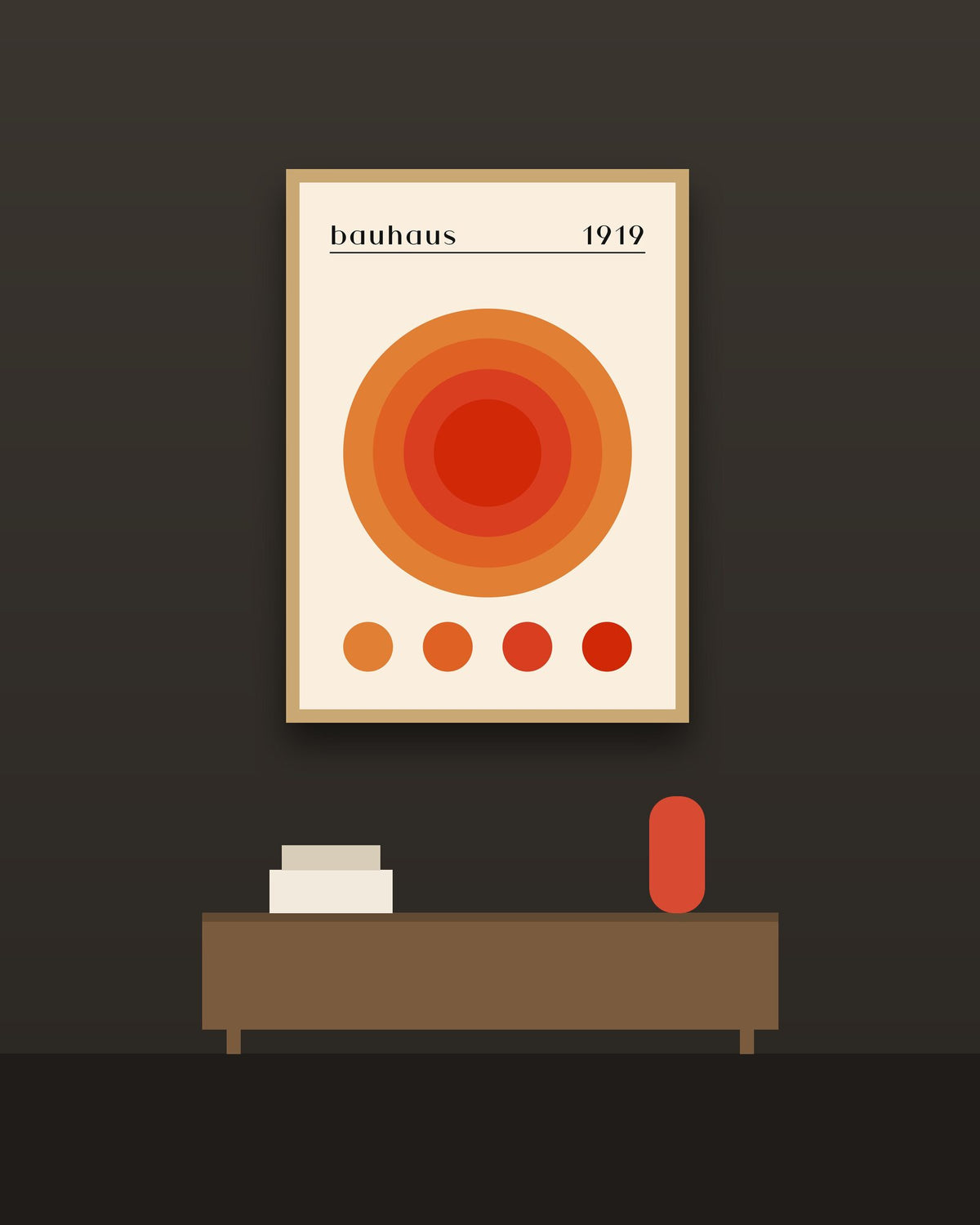 Bauhaus 9 en una pared oscura con marco de kiri claro (imagen ilustrativa)