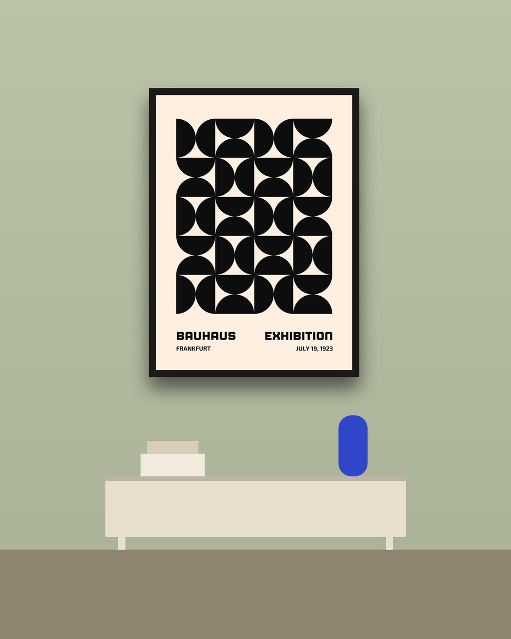 Bauhaus 10 en una pared verde con marco negro (imagen ilustrativa)
