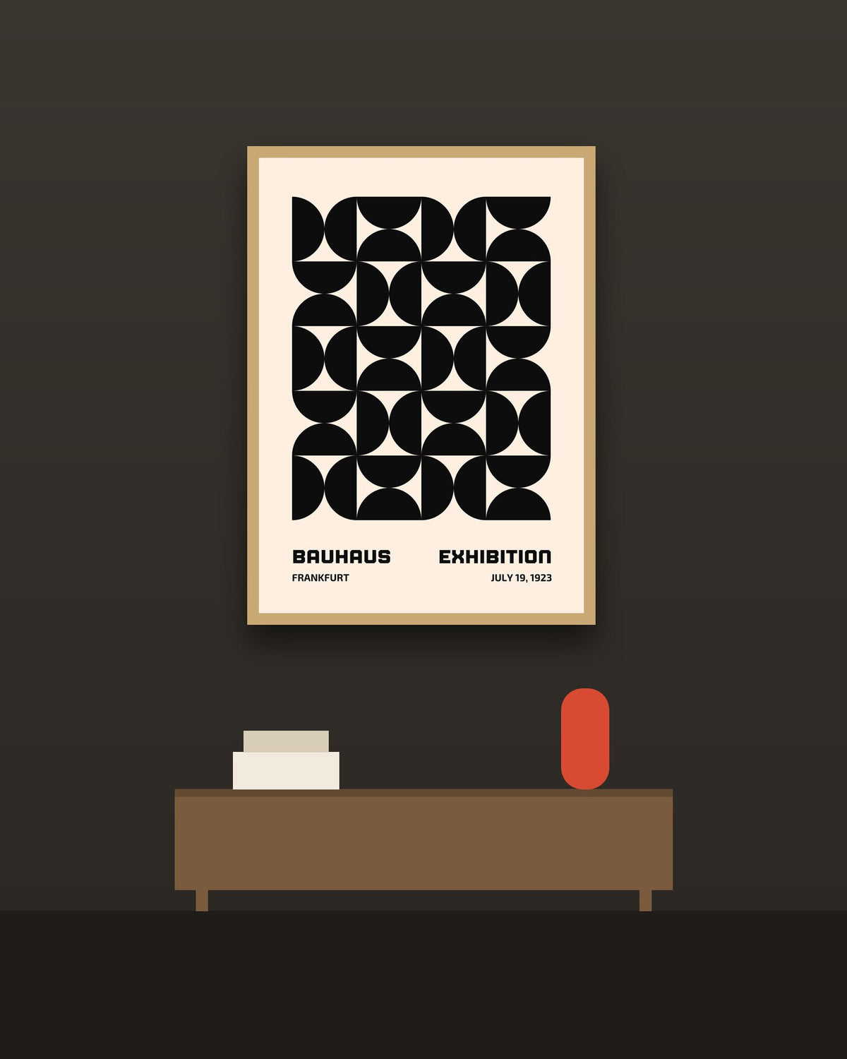 Bauhaus 10 en una pared oscura con marco de kiri claro (imagen ilustrativa)