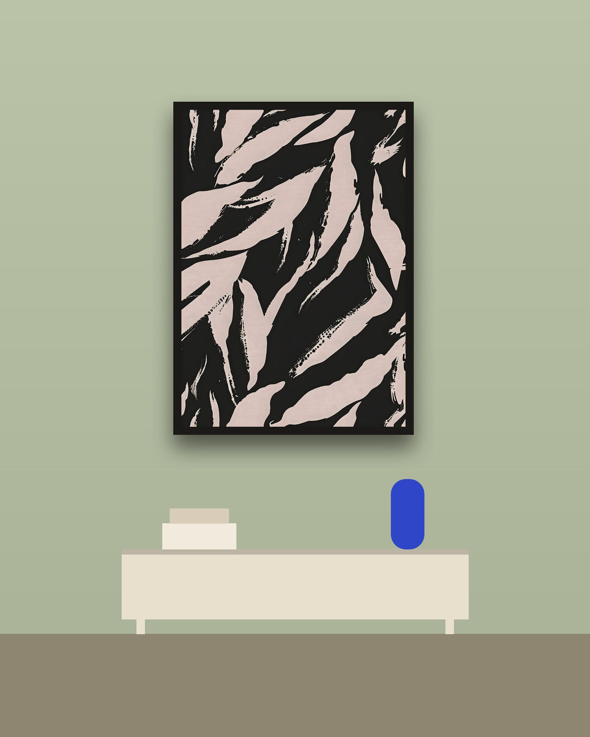 Cebra I en una pared verde con marco negro (imagen ilustrativa)