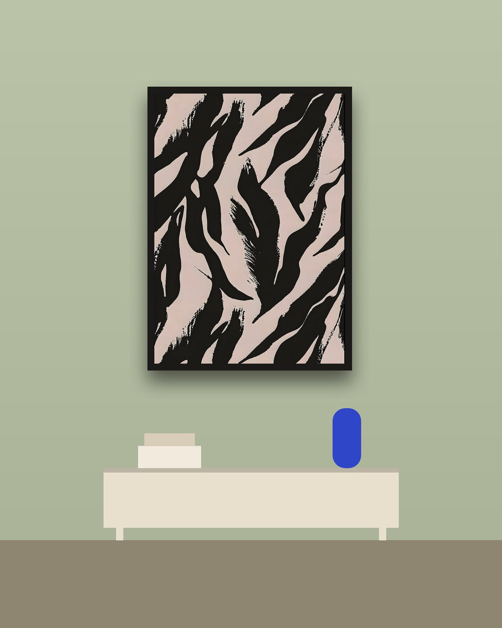 Cebra II en una pared verde con marco negro (imagen ilustrativa)