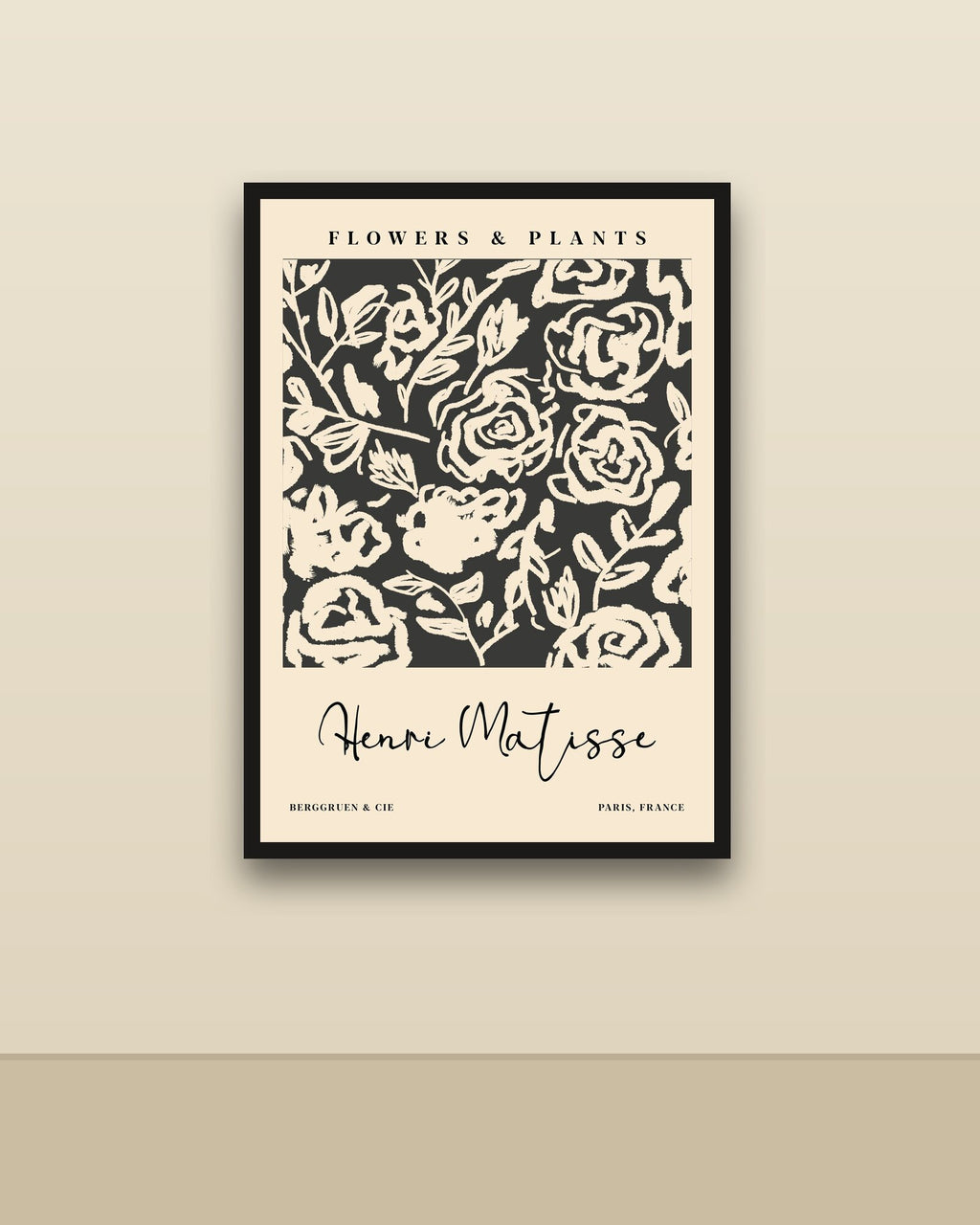 Matisse, Flowers and Plants en una pared clara con marco negro (imagen ilustrativa)