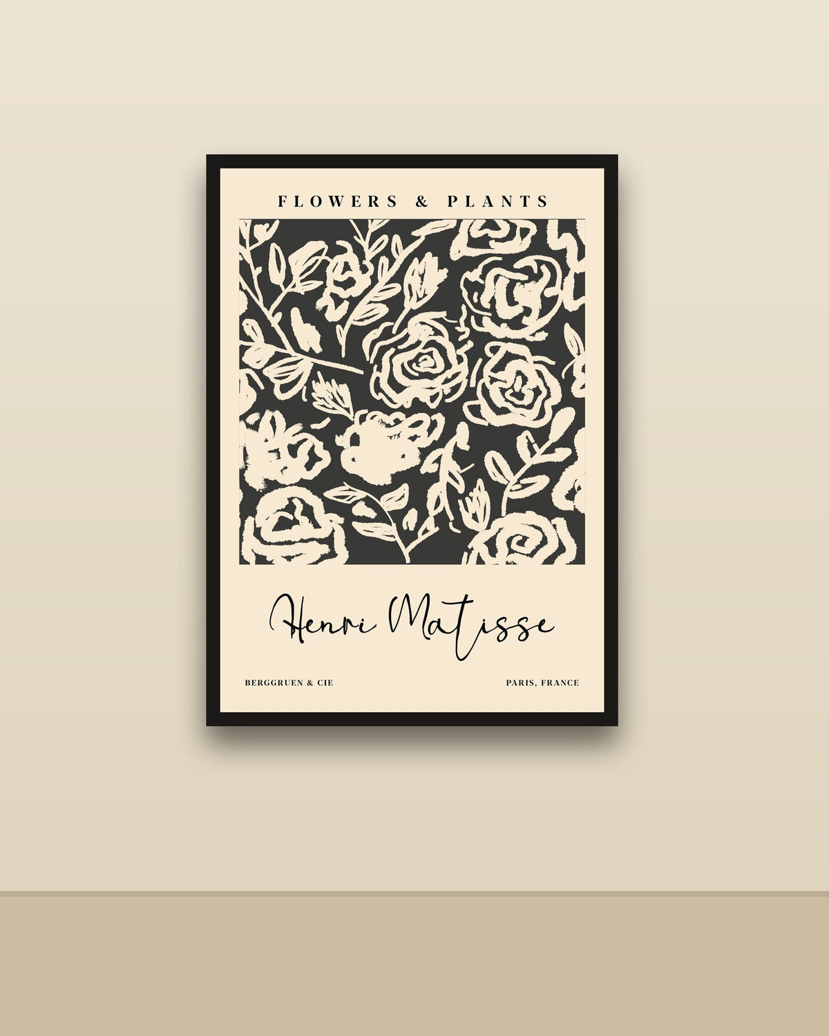 Matisse, Flowers and Plants en una pared clara con marco negro (imagen ilustrativa)