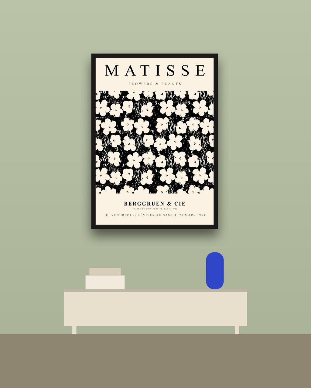 Matisse, Berggruen en una pared verde con marco negro (imagen ilustrativa)