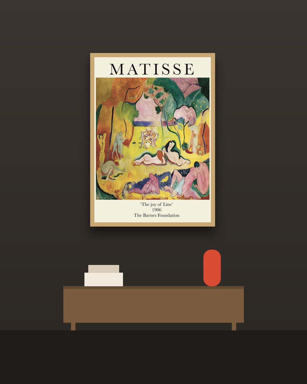 Matisse, La alegría de vivir en una pared oscura con marco de kiri claro (imagen ilustrativa)