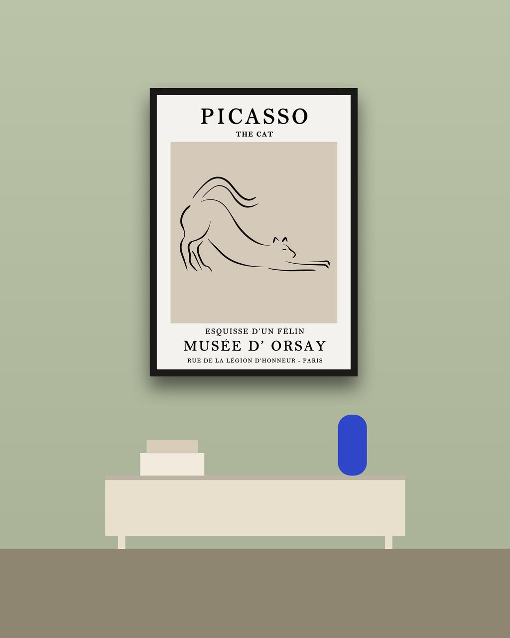 Picasso, El gato en una pared verde con marco negro (imagen ilustrativa)