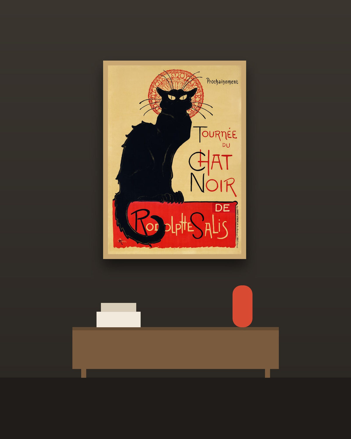 Le Chat Noir en una pared oscura con marco de kiri claro (imagen ilustrativa)