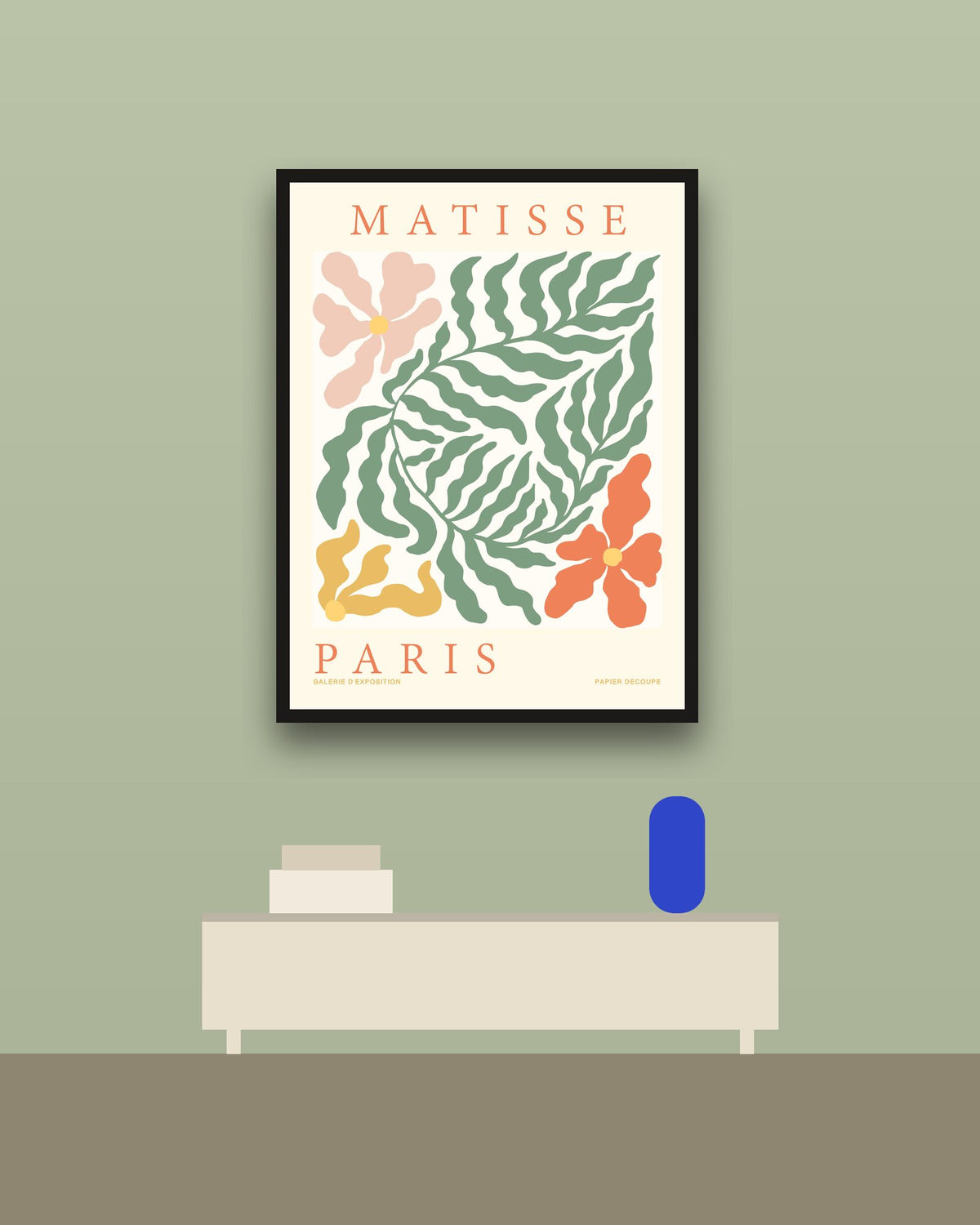 Matisse París en una pared verde con marco negro (imagen ilustrativa)