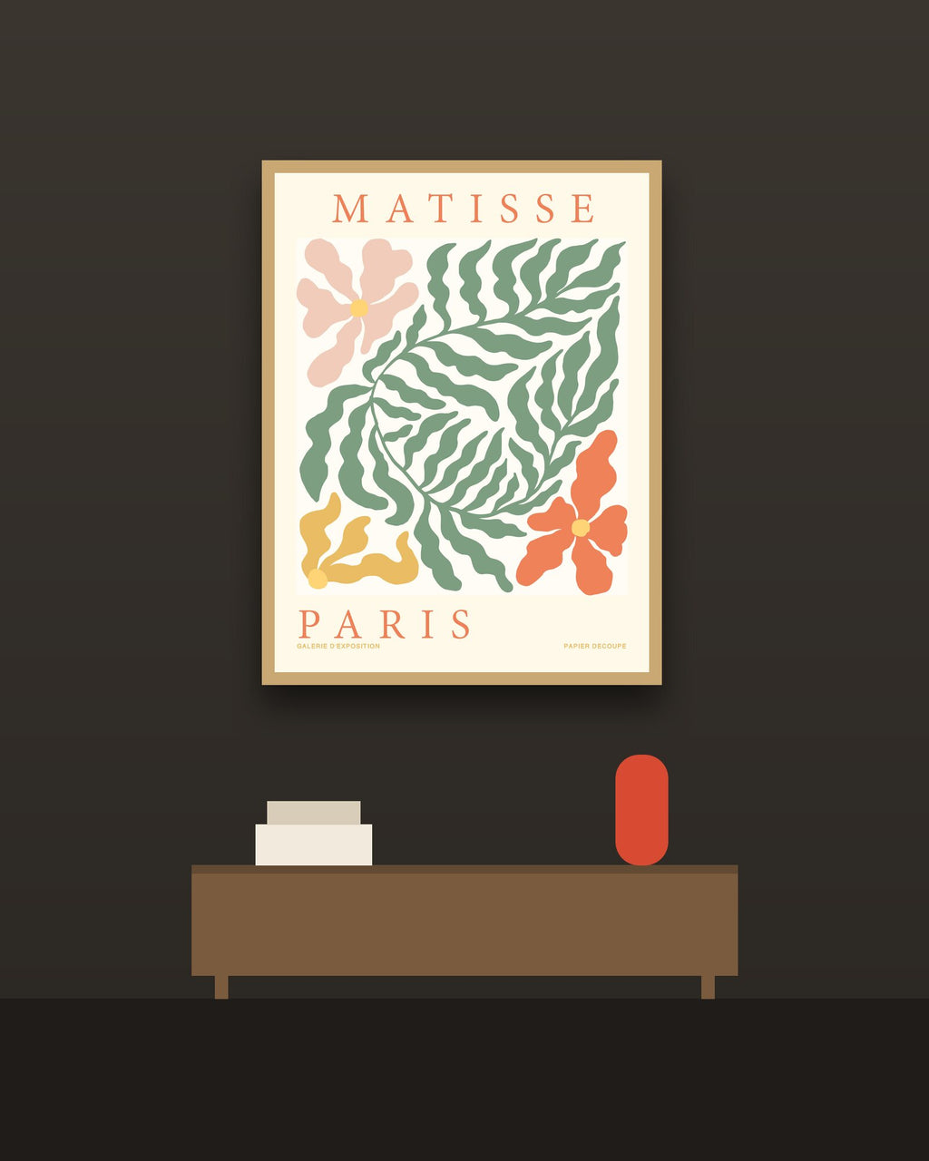 Matisse París en una pared oscura con marco de kiri claro (imagen ilustrativa)