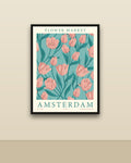 Flower Market Ámsterdam en una pared clara con marco negro (imagen ilustrativa)