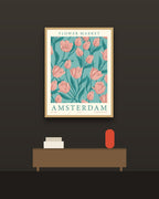 Flower Market Ámsterdam en una pared oscura con marco de kiri claro (imagen ilustrativa)