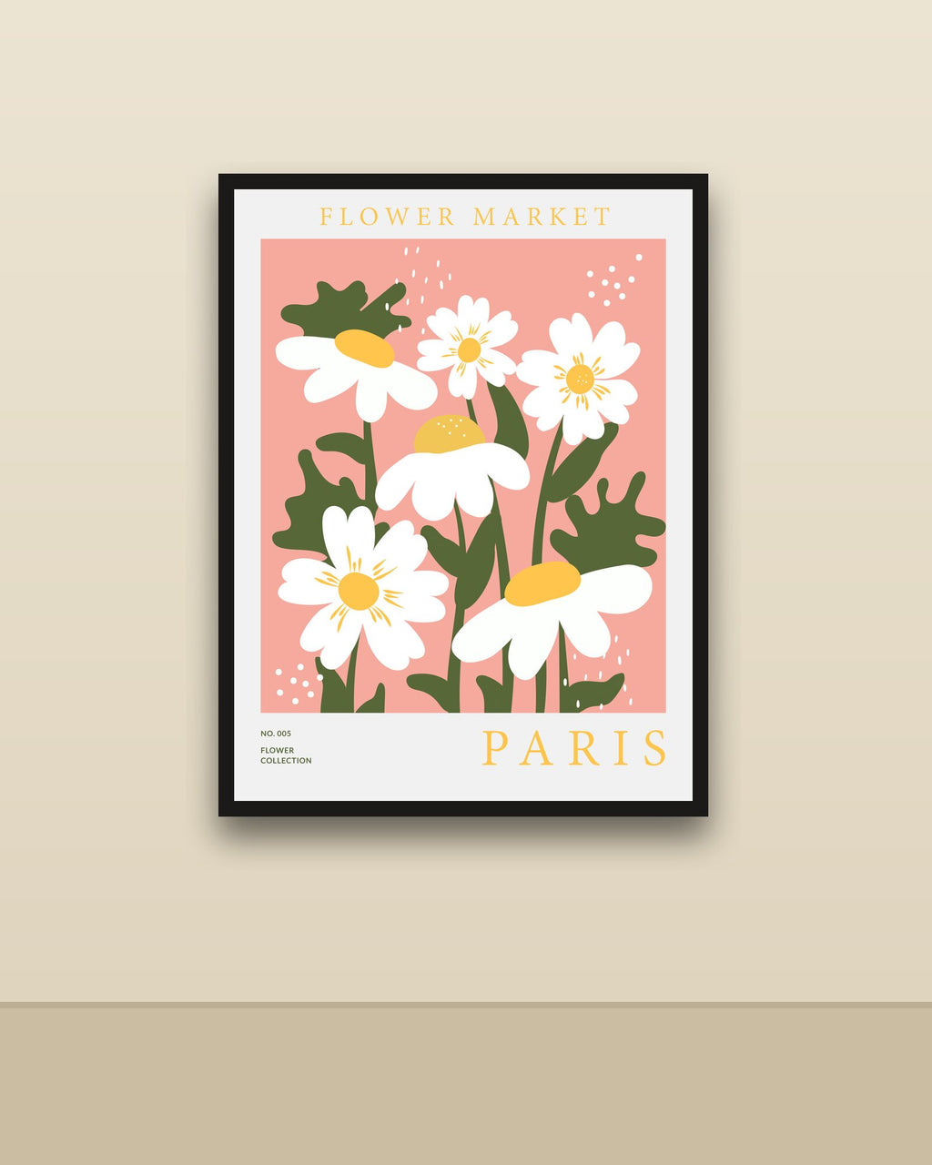 Flower Market París en una pared clara con marco negro (imagen ilustrativa)