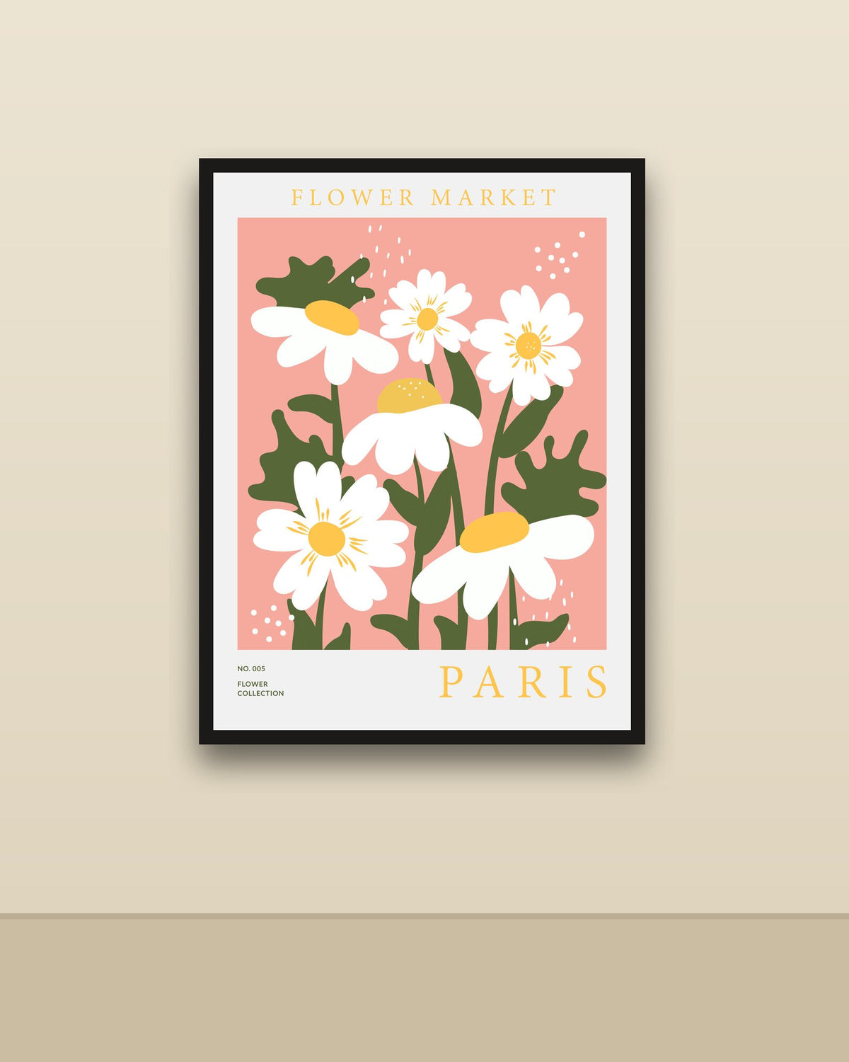 Flower Market París en una pared clara con marco negro (imagen ilustrativa)