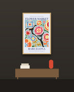 Flower Market Barcelona en una pared oscura con marco de kiri claro (imagen ilustrativa)