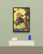 Japón vintage en una pared verde con marco negro (imagen ilustrativa)