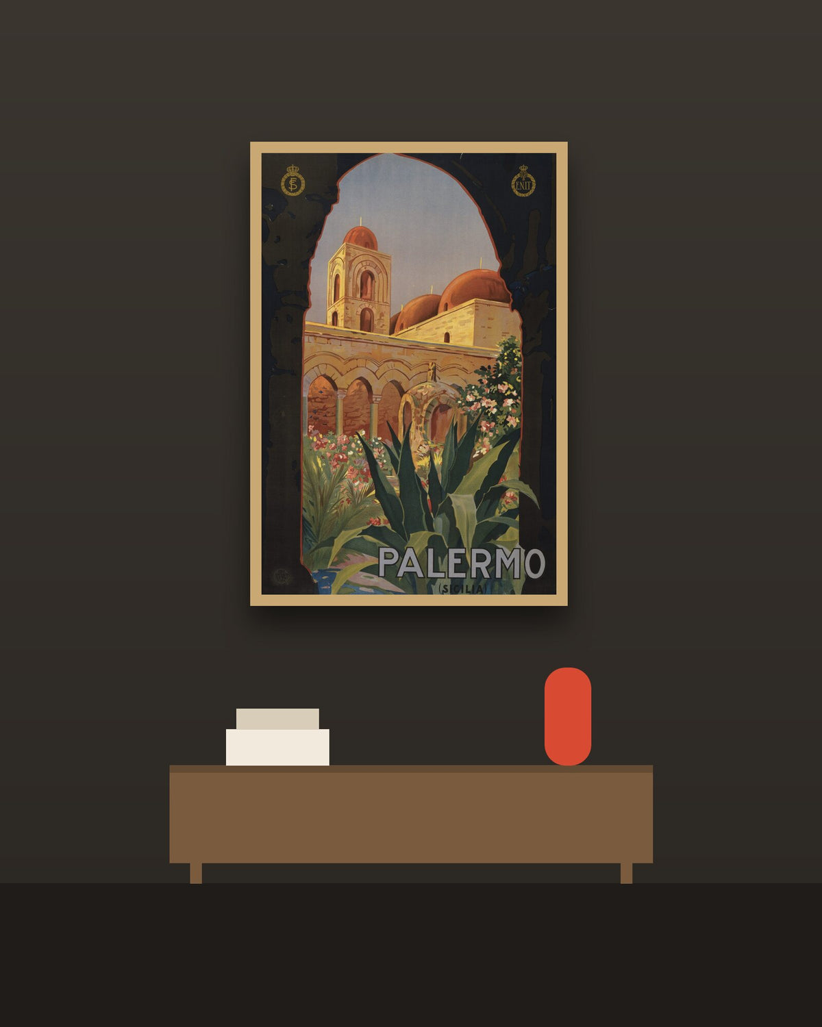 Palermo en una pared oscura con marco de kiri claro (imagen ilustrativa)