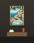 Desayuno en Amalfi en una pared oscura con marco de kiri claro (imagen ilustrativa)