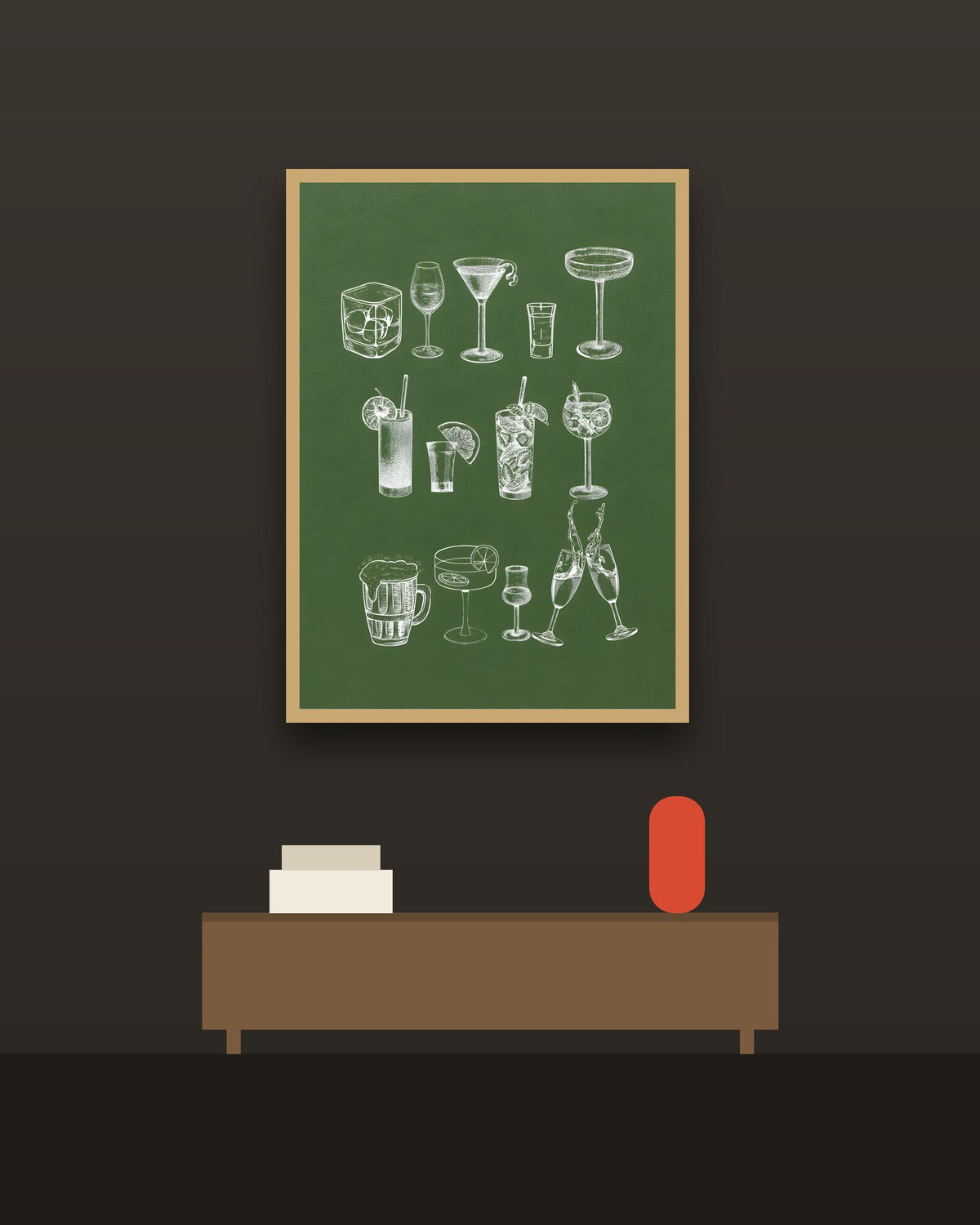 Cócteles en una pared oscura con marco de kiri claro (imagen ilustrativa)
