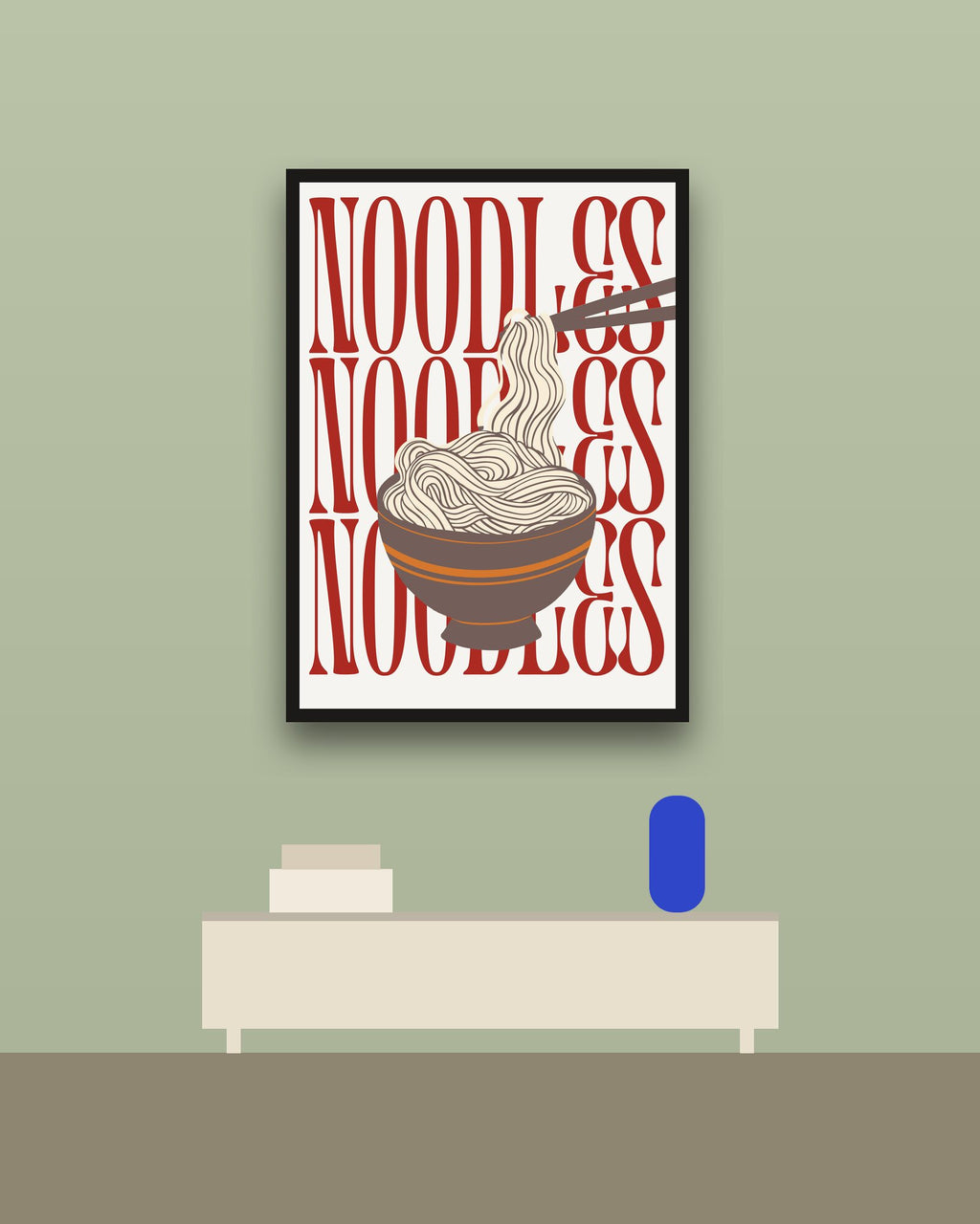 Noodles en una pared verde con marco negro (imagen ilustrativa)