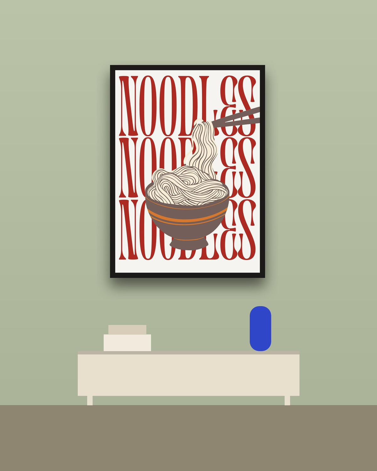 Noodles en una pared verde con marco negro (imagen ilustrativa)