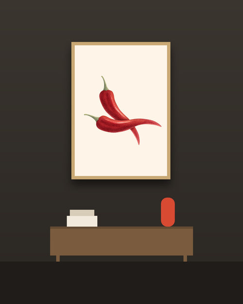 Ajíes en una pared oscura con marco de kiri claro (imagen ilustrativa)