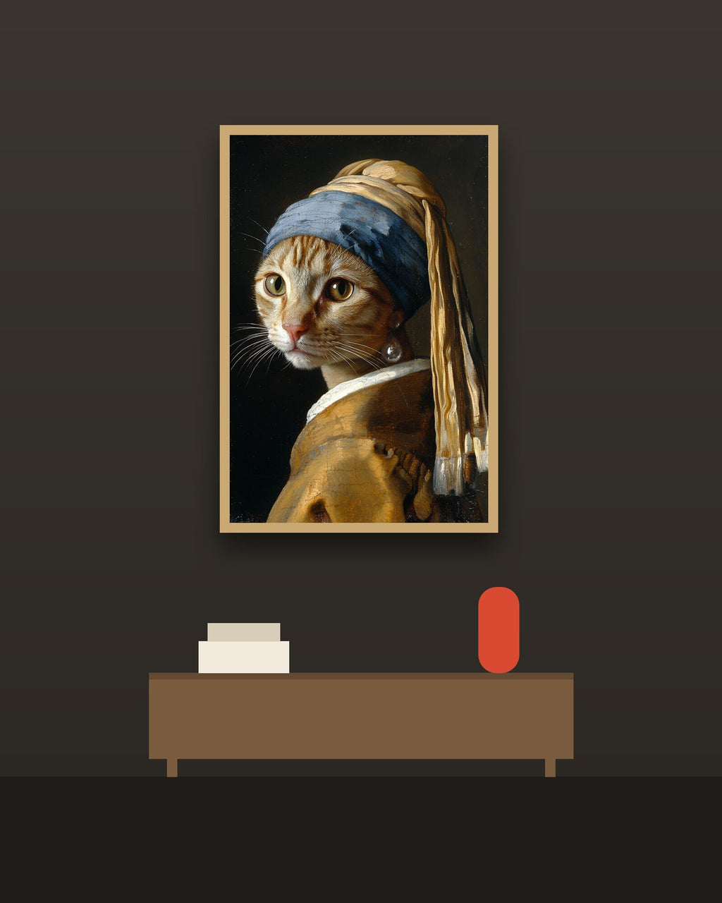 La gata de la perla en una pared oscura con marco de kiri claro (imagen ilustrativa)