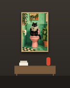 Gato lector en una pared oscura con marco de kiri claro (imagen ilustrativa)