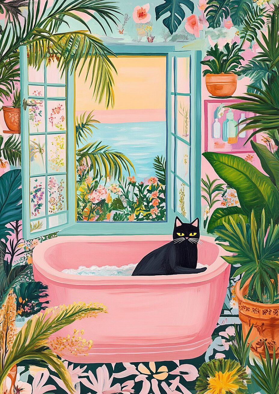 Gato en la bañera, cuadro de Persa