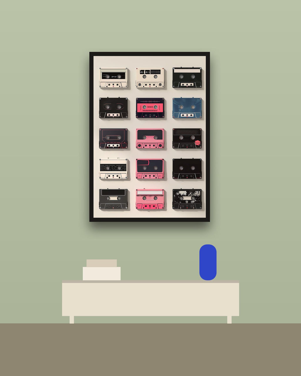 Casetes en una pared verde con marco negro (imagen ilustrativa)