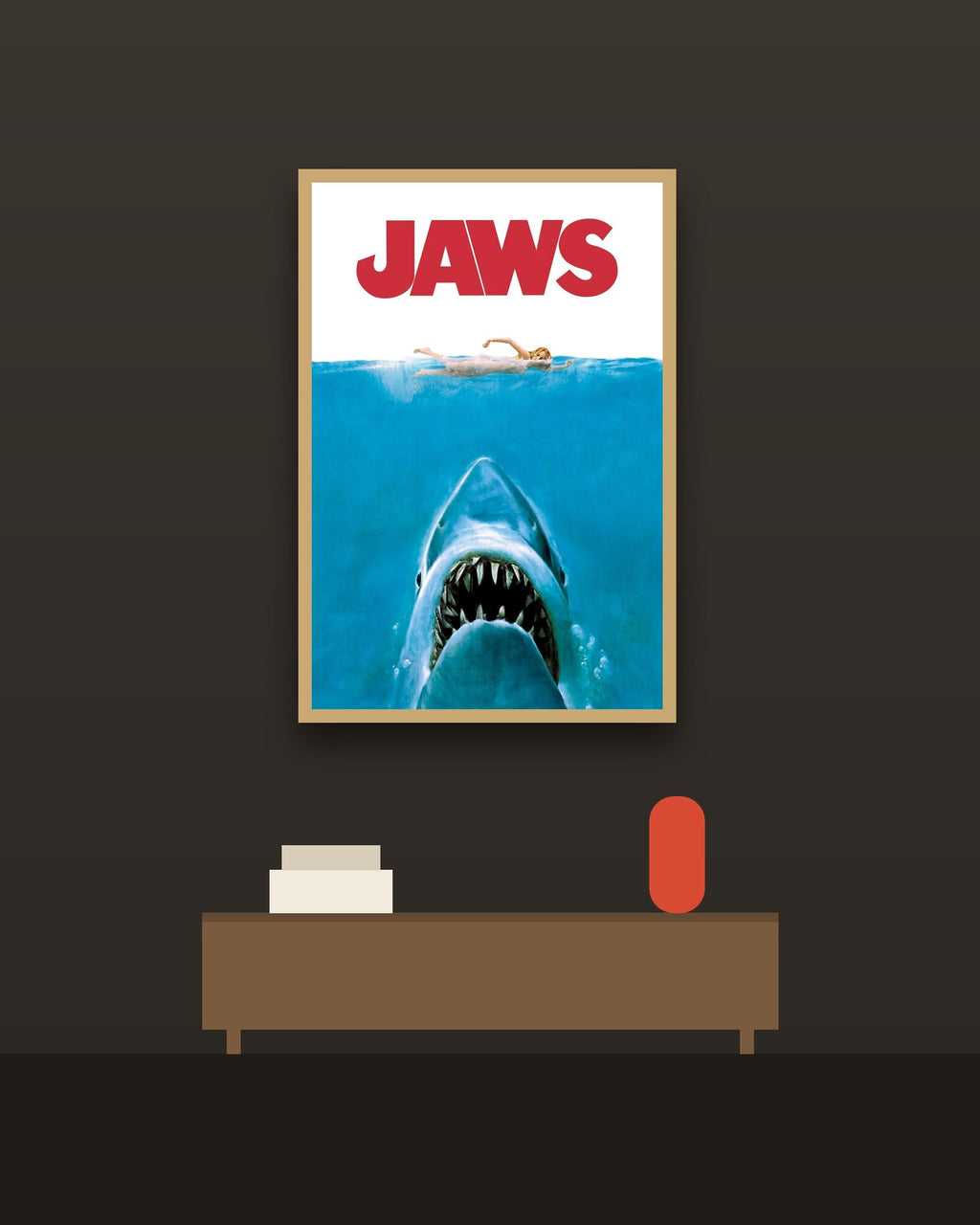 Jaws en una pared oscura con marco de kiri claro (imagen ilustrativa)