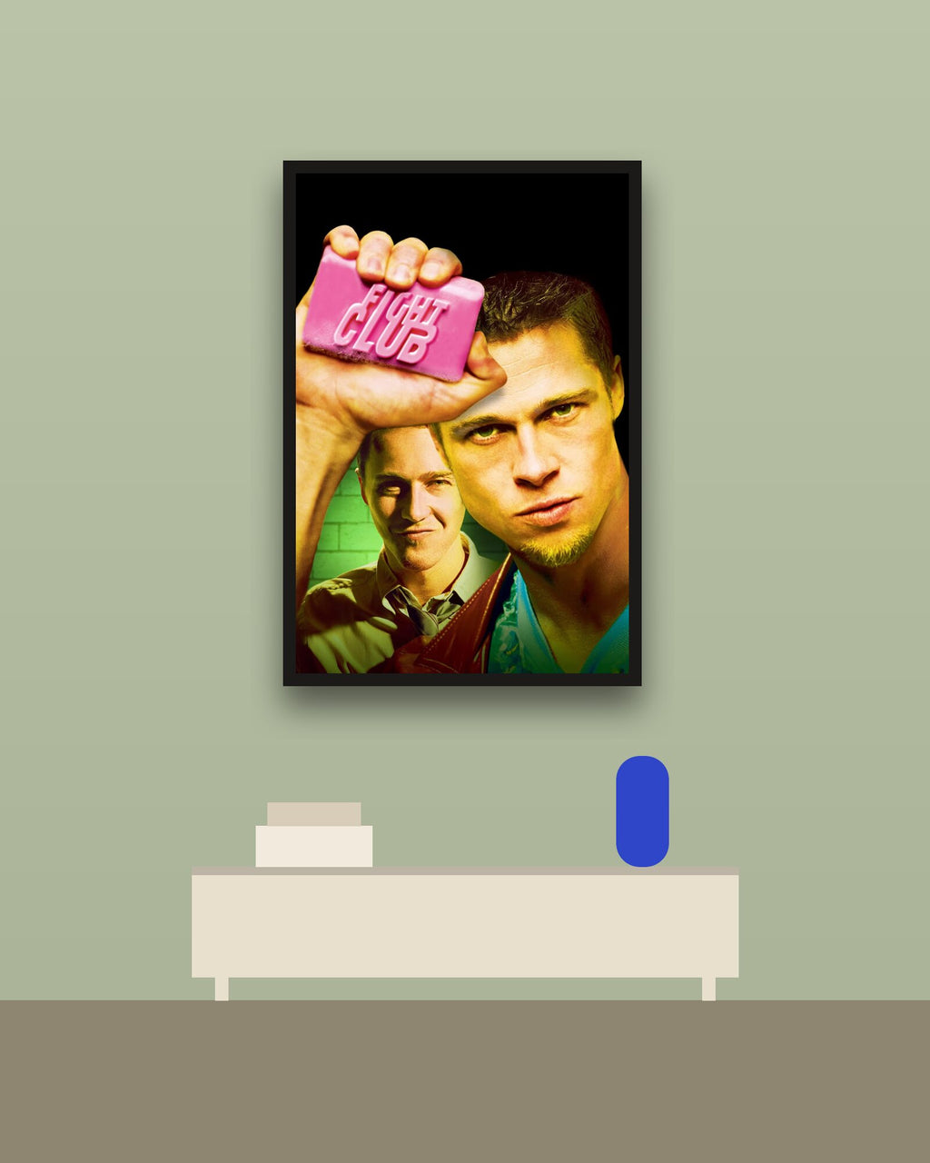 Fight Club en una pared verde con marco negro (imagen ilustrativa)