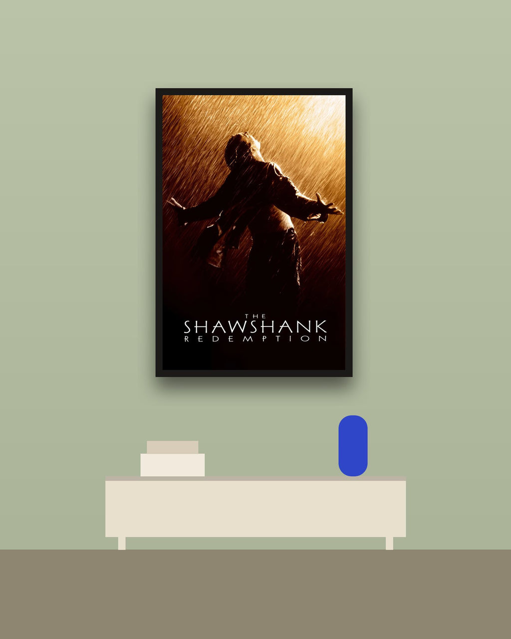 The Shawshank Redemption en una pared verde con marco negro (imagen ilustrativa)