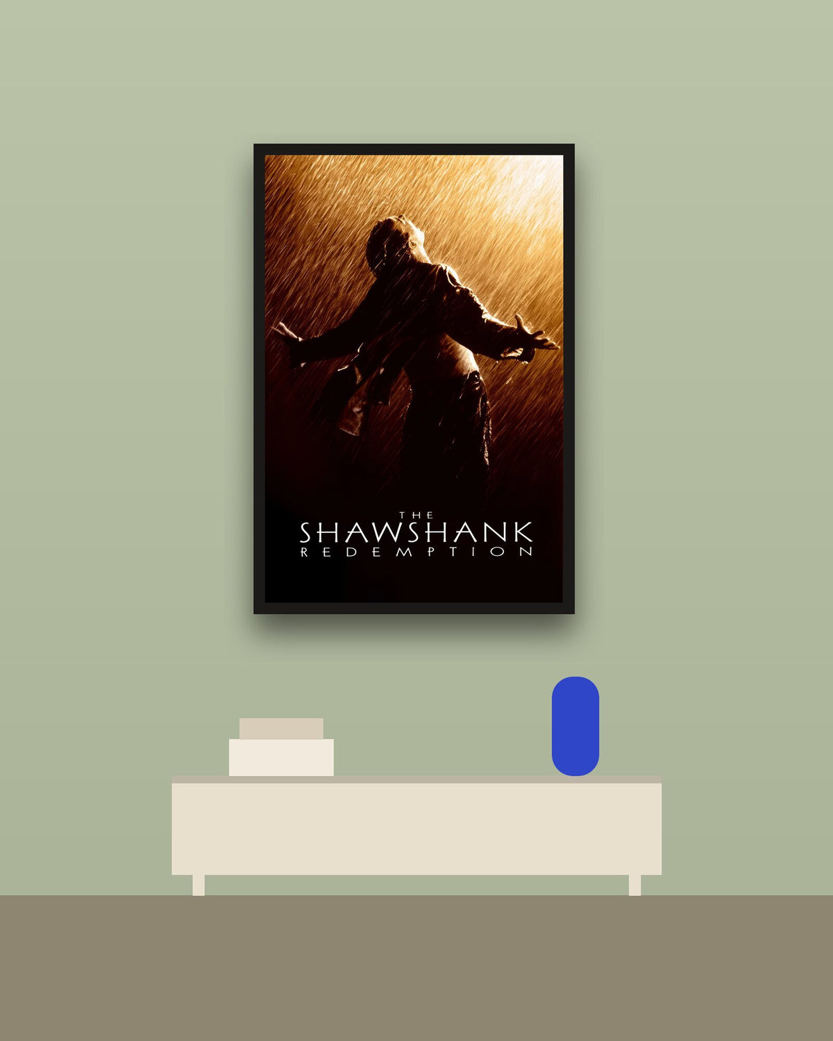The Shawshank Redemption en una pared verde con marco negro (imagen ilustrativa)