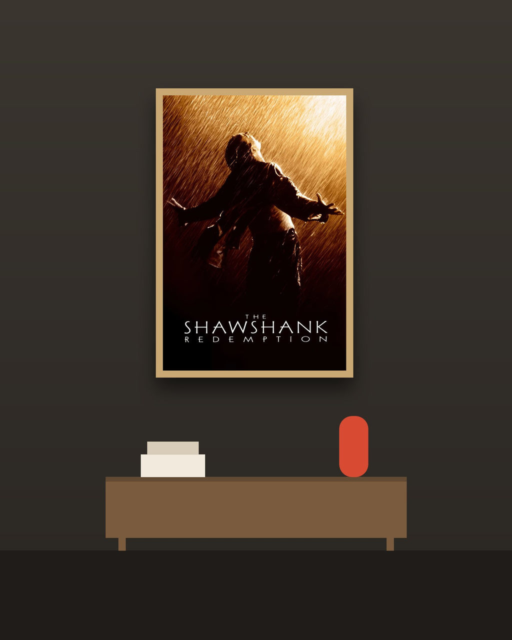 The Shawshank Redemption en una pared oscura con marco de kiri claro (imagen ilustrativa)