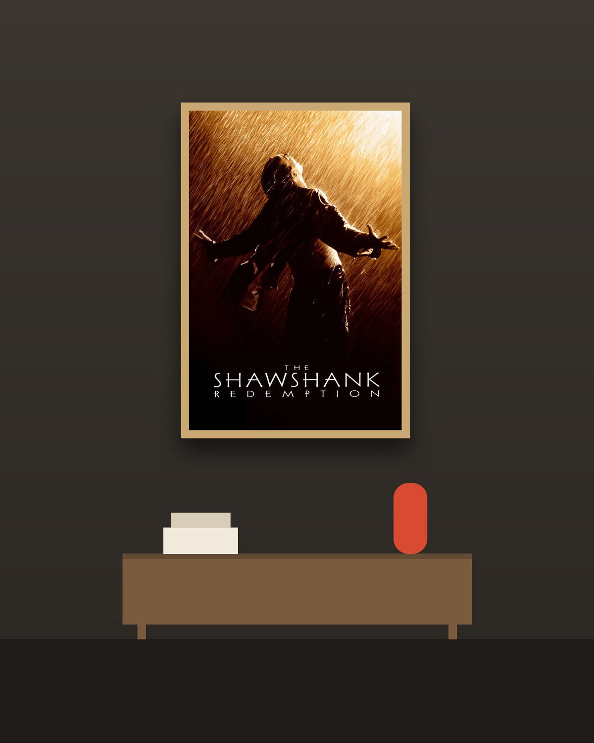 The Shawshank Redemption en una pared oscura con marco de kiri claro (imagen ilustrativa)