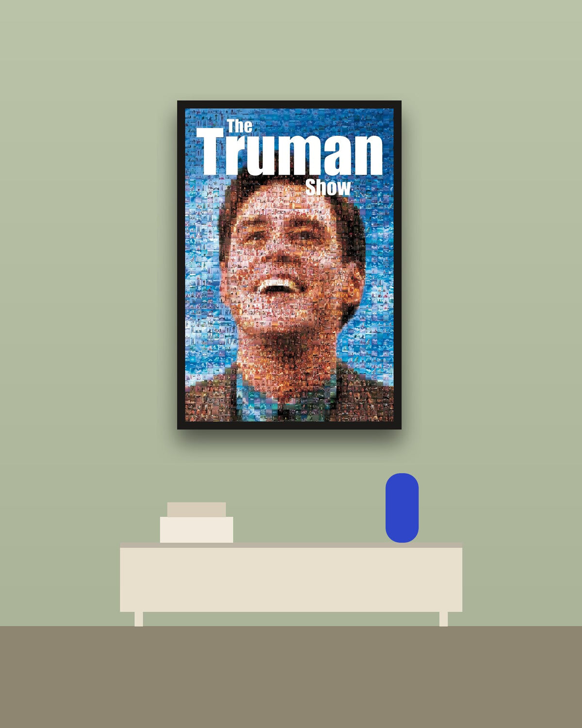 The Truman Show en una pared verde con marco negro (imagen ilustrativa)