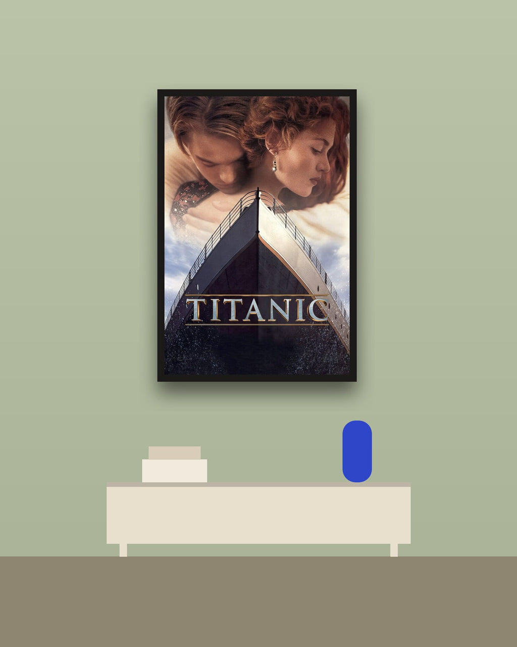 Titanic en una pared verde con marco negro (imagen ilustrativa)