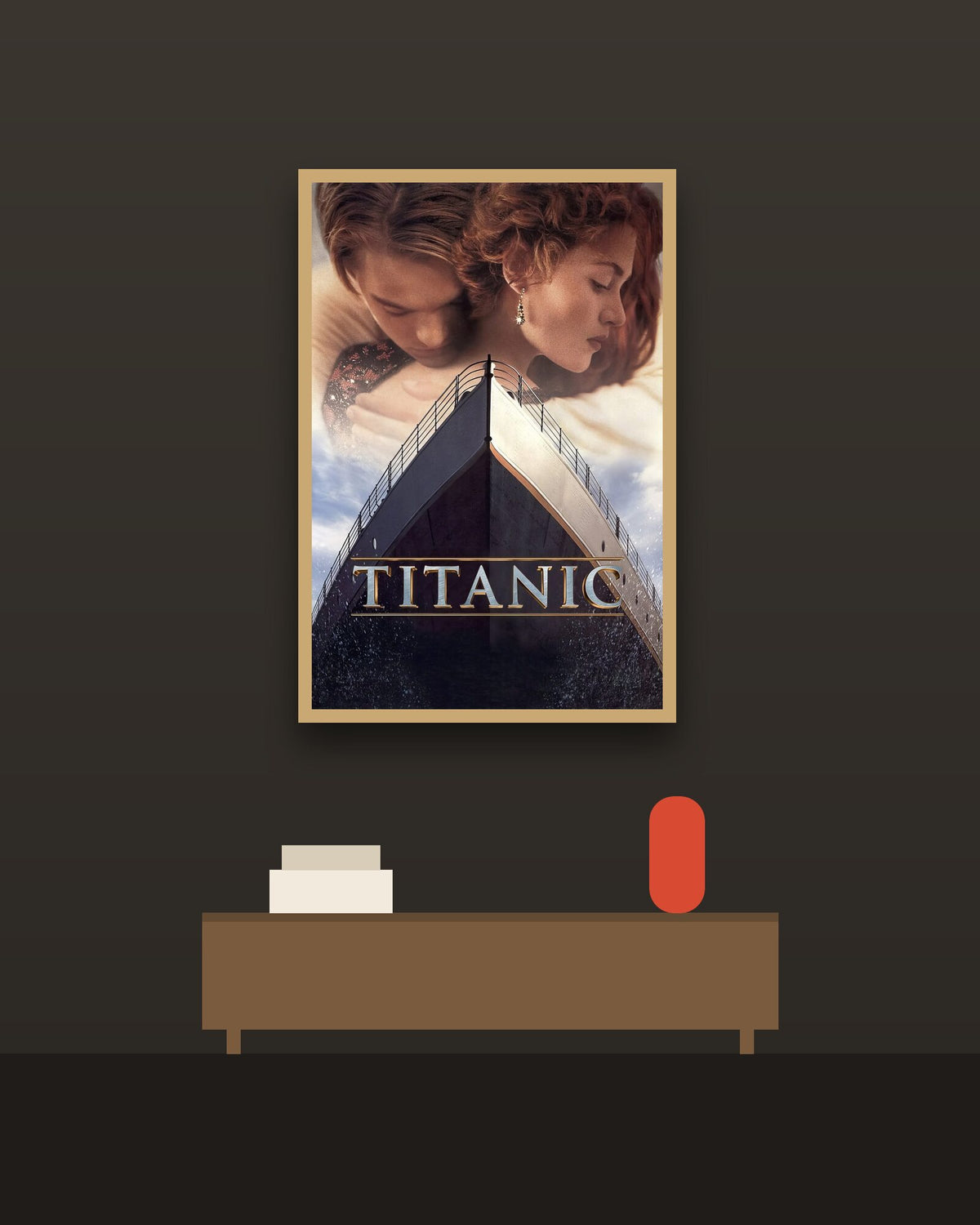 Titanic en una pared oscura con marco de kiri claro (imagen ilustrativa)